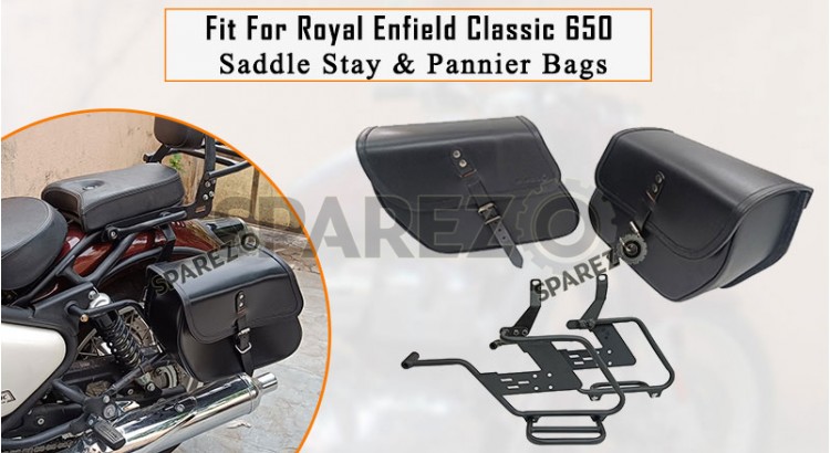 Fit For Royal Enfield Classic 650 Black Color Bags With Saddle Stay Mounting - SPAREZO